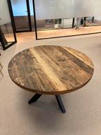 Ronde houtte eettafel met zwart metalen onderstel, Huis en Inrichting, Tafels | Eettafels, Ophalen, 50 tot 100 cm, 100 tot 150 cm