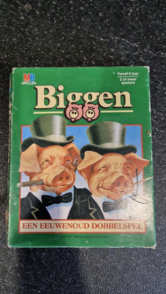 Biggen, vintage dobbelspel, MB Spellen. Compleet. 5A15, Hobby en Vrije tijd, Gezelschapsspellen | Overige, Gebruikt, Ophalen of Verzenden