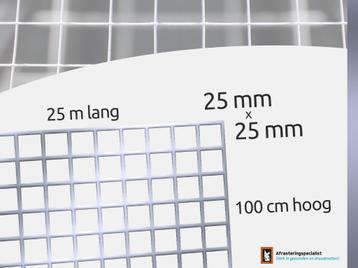Volièregaas verzinkt 25x25mm | 1.75 mm | 100cm | 25m beschikbaar voor biedingen
