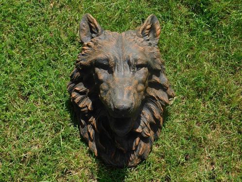 Wolvenkop met Wateruitloop - 45 x 35 cm - Steen, Tuin en Terras, Tuinbeelden, Dierenbeeld, Steen, Ophalen of Verzenden