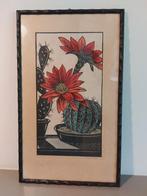 Tilly Moes Cactus Houtsnede - Vintage Ingelijst, Ophalen of Verzenden