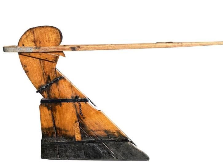 decoratief oud antiek houten platbodemroer met helmstok, Watersport en Boten, Bootonderdelen, Gebruikt, Overige typen, Ophalen of Verzenden