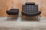 Als NIEUW! bruine leren Leolux Volare designfauteuil + poef