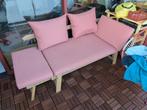 SKLUM Guille Acaciahouten tuinbankje met Rode Kussens, Zo goed als nieuw, Loungeset, Bank, Hout
