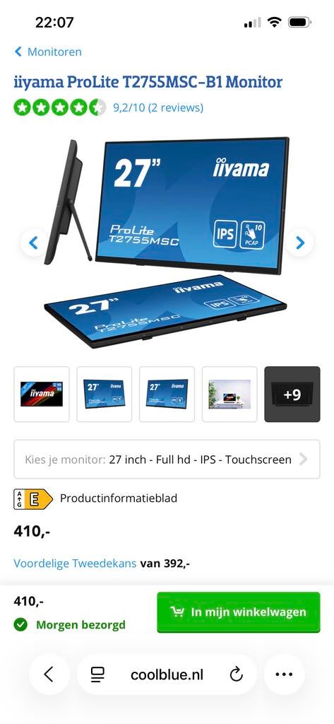 Iiyama ProLite T2755MSC-B1 Touchscreen Monitor - Full HD, IPS, Touchscreen, Nieuw, Full HD