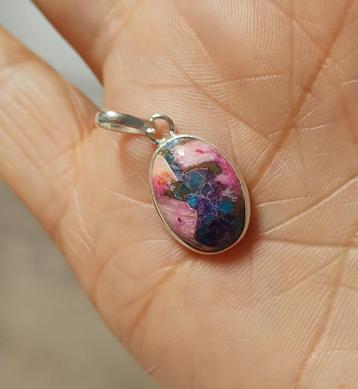 zilveren hanger Roze Dahlia Koper Turquoise zilver 925 beschikbaar voor biedingen