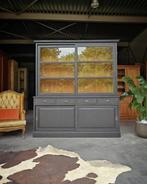 Stoere, industriële buffetkast ~ zwarte vintage vitrine #539, Huis en Inrichting, Kasten | Buffetkasten, Niet ingevuld, 200 cm of meer