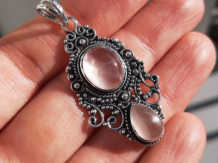 Vanoli - 925 zilveren kettinghanger met rozenkwarts, Sieraden, Tassen en Uiterlijk, Kettinghangers, Nieuw, Zilver, Roze, Met edelsteen