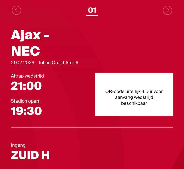 Ajax-Nec F-side, Tickets en Kaartjes, Sport | Voetbal, Eén persoon