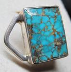 %100 Perzisch turkoois retro zeldzaam design zilver ring, Blauw, Met edelsteen, 17 tot 18, Dame