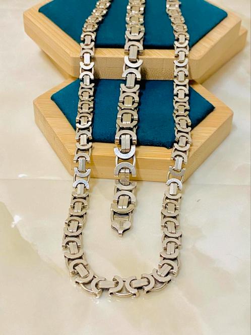 Zilveren 925 platte Koningsketting & Armband, Sieraden, Tassen en Uiterlijk, Kettingen, Zo goed als nieuw, Zilver, Ophalen of Verzenden