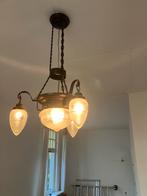 Antieke hanglamp met glazen kappen, Ophalen, Gebruikt, Glas
