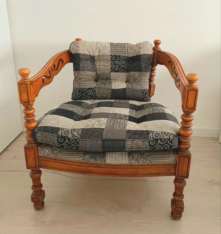 Vintage Italliaanse Giorgetti stoel in zgst., Huis en Inrichting, Stoelen, Zo goed als nieuw, Eén, Bruin, Ophalen