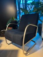 Buisframe fauteuil / stoel in donkergrijs/blauw ribstof, Huis en Inrichting, Fauteuils, Ophalen, Gebruikt, 75 tot 100 cm, Stof