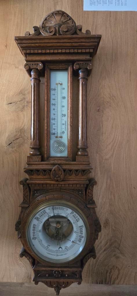 Antieke Barometer met Thermometer, Antiek en Kunst, Antiek | Glas en Kristal, Ophalen of Verzenden