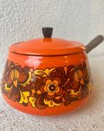 Vintage fonduepan retro oranje bloemen, Overige materialen, Gebruikt, Ophalen of Verzenden, X