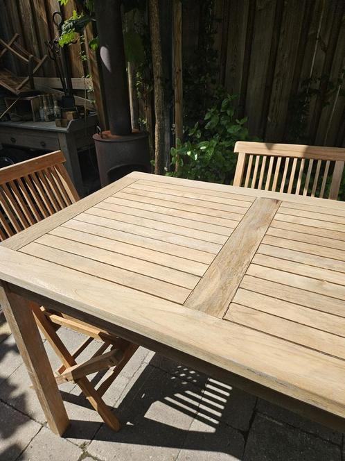 Teak tuintafel tuinstoel set tuinset klapstoel 4 stoelen, Tuin en Terras, Tuintafels, Zo goed als nieuw, Rechthoekig, Teakhout
