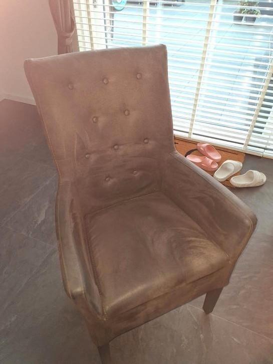 6 eetkamerstoelen TEAB vandaag af te halen!!, Huis en Inrichting, Stoelen, Gebruikt, Vijf, Zes of meer stoelen, Stof, Bruin, Ophalen