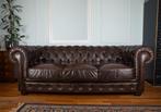 Antieke Engelse bruin leren Chesterfield bank 3-zits bank, Ophalen