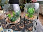 Glazen vazen met kunstplanten 20 cm hoog / 15 cm breed set, Ophalen of Verzenden