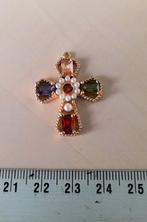 Prachtige hanger kruis goud kleurig met zirkoon en pareltjes, Sieraden, Tassen en Uiterlijk, Overige materialen, Ophalen of Verzenden