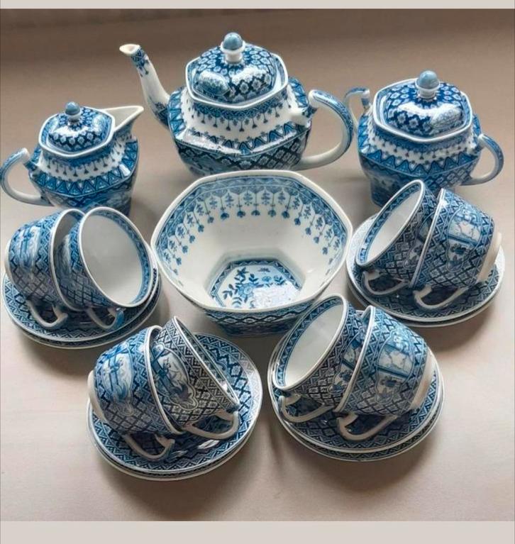 Antiek Blauw-Wit Servies, Antiek en Kunst, Antiek | Servies compleet, Ophalen of Verzenden