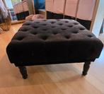 Hocker poef voetenbank zwart fluweel, Ophalen, Hout, Gebruikt, Vierkant