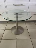 Chique glazen tafeltje met chroom poot, Ø 60, hoogte 47, Huis en Inrichting, Gebruikt, Rond, 55 tot 75 cm, Glas