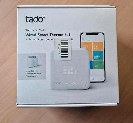 Tado V3+ set (bedrade thermostaat, 2x radiatorknop, bridge), Doe-het-zelf en Verbouw, Thermostaten, Gebruikt, Slimme thermostaat