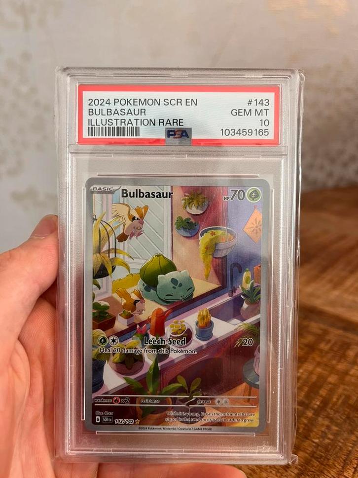 Pokemon TCG - Bulbasaur #143 PSA 10 (Stellar Crown), Hobby en Vrije tijd, Verzamelkaartspellen | Pokémon, Nieuw, Losse kaart, Foil