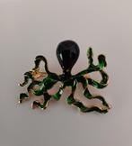 Goudkleurige broche octopus zwart met groen, Sieraden, Tassen en Uiterlijk, Verzenden, Nieuw, Groen, Overige materialen