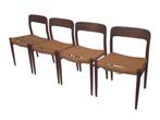 Set van 4 Niels Otto Moller model 75 stoelen - opknappers, Ophalen, Vintage Moller, Bruin, Hout