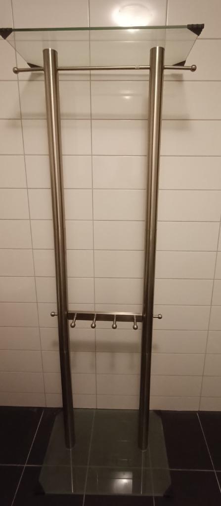 Kapstok staand van glas en metaal 180 cm hoog, Huis en Inrichting, Woonaccessoires | Kapstokken, Gebruikt, Staande kapstok, 150 tot 200 cm