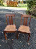 Eikenhouten vintage stoelen met biezen zitting, Huis en Inrichting, Stoelen, Ophalen, Gebruikt, Bruin
