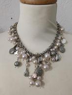 Ketting zilver kleur met roze, Ophalen of Verzenden, Gebruikt, Zilver, Overige materialen
