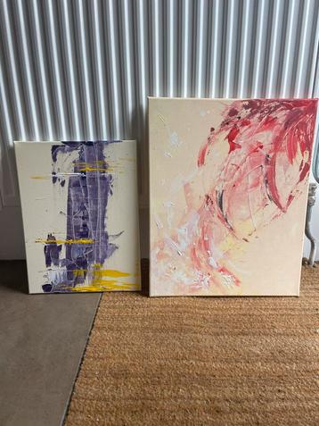 Abstracte kunstwerken tweeluik canvas beschikbaar voor biedingen