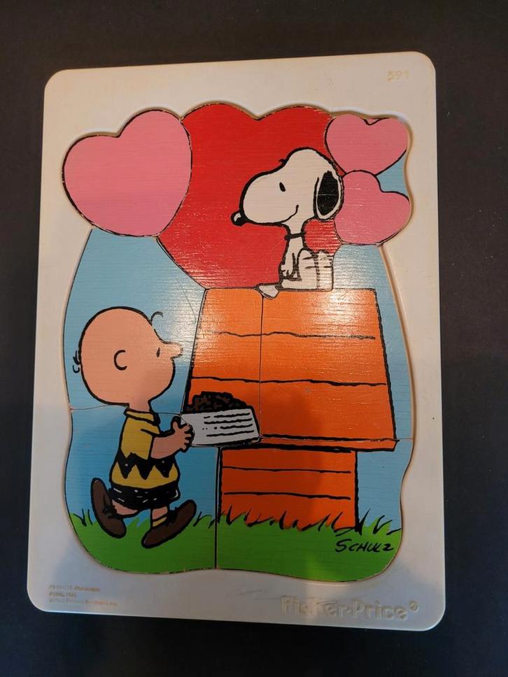 Fisher Price Snoopy Puzzel (1958), Kinderen en Baby's, Speelgoed | Kinderpuzzels, Zo goed als nieuw, 2 tot 4 jaar, Minder dan 10 stukjes