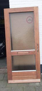 Hardhouten buitendeur met draadglas, 80 tot 100 cm, Glas, Zo goed als nieuw, Buitendeur