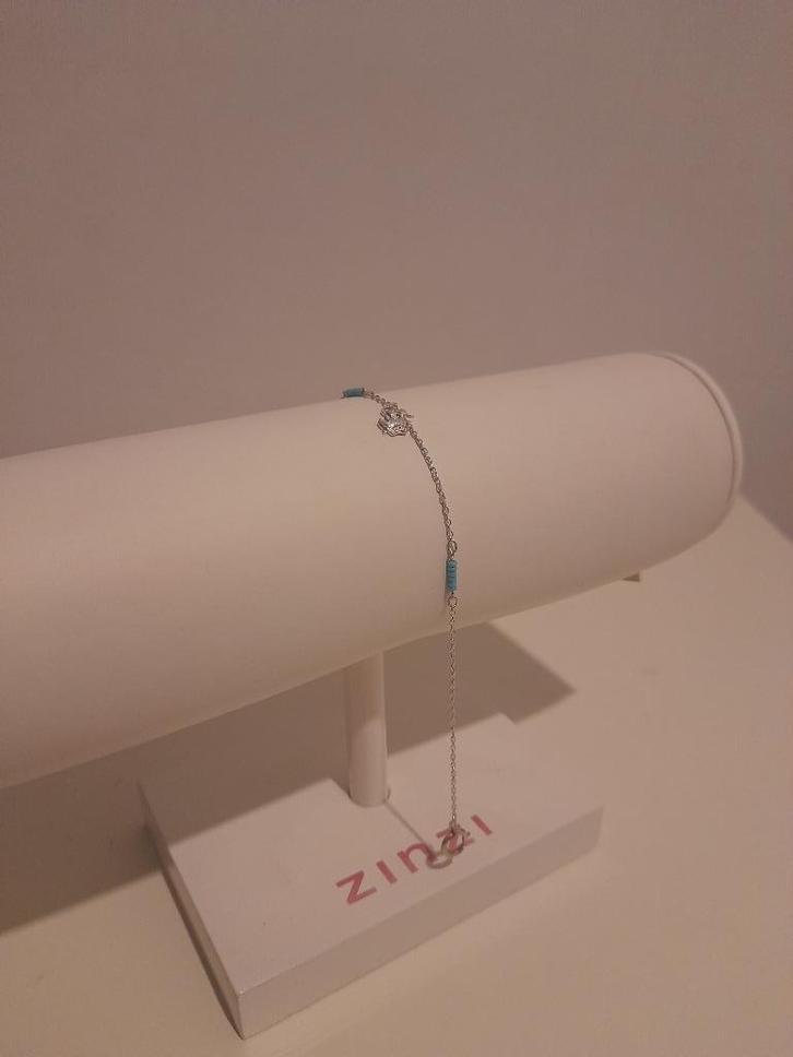 Zilveren enkelbandje met blauwe kraaltjes 18,5 cm, Sieraden, Tassen en Uiterlijk, Enkelbandjes en Enkelkettinkjes, Nieuw, Zilver