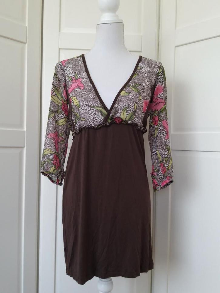 Di Loren taupe bruine floral bloemen tuniek, maat M, Kleding | Dames, Blouses en Tunieken, Gedragen, Maat 38/40 (M), Bruin, Ophalen of Verzenden