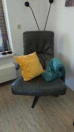 Luxe donkergroene lederen fauteuil, Huis en Inrichting, Fauteuils, Ophalen, Zo goed als nieuw, Metaal