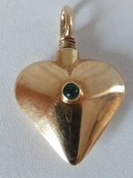 geelgouden AS-HANGER (14k) 3 cm lang,  bezet met 1 Smaragd, Sieraden, Tassen en Uiterlijk, Kettinghangers, Geel, Nieuw, Ophalen of Verzenden