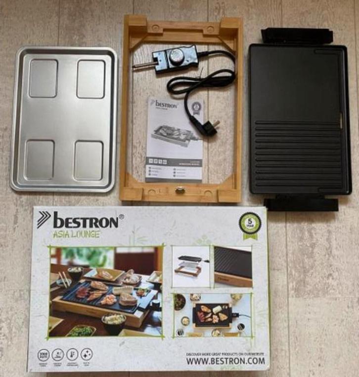 Teppanyaki grillplaat met bamboe behuizing NIEUW in DOOS, Witgoed en Apparatuur, Grillplaten, Nieuw, Tafelgrill, Ophalen of Verzenden