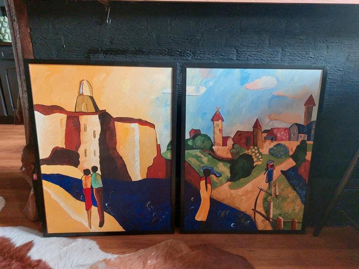 2 Luik li kleurrijke schilderijen, Antiek en Kunst, Kunst | Schilderijen | Abstract, Ophalen
