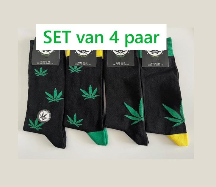 4 paar wiet / cannabis sokken - maat 43/46, Kleding | Heren, Sokken en Kousen, Nieuw, Maat 43 t/m 46, Zwart, Ophalen of Verzenden