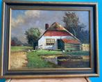 Olieverfschilderijtje van boerderijtje in landschap, Antiek en Kunst, Ophalen of Verzenden
