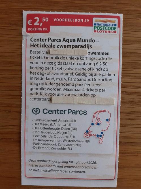 CENTER PARCS AGUA MUNDO 2,50 KORTING PER TICKET MAX 4 PERS!, Tickets en Kaartjes, Kortingen en Cadeaubonnen, Drie personen of meer