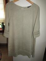 F1723 PERLA NERA mt M nieuw jurk beige linnen mat kant, Verzenden, Beige, Nieuw, Boven de knie
