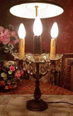Antiek brocante kristallen tafellamp koper - kandelaars /, Huis en Inrichting, Lampen | Tafellampen, Gebruikt, Ophalen of Verzenden