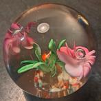 2 stuks Glazen Presse Papier Bloem Roze en Groene Anemoon., Ophalen of Verzenden